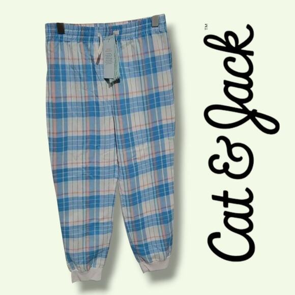 Cat & Jack Girls flame resistant blue Plaid Loungewear Pajama pants  - large - Picture 8 of 8
